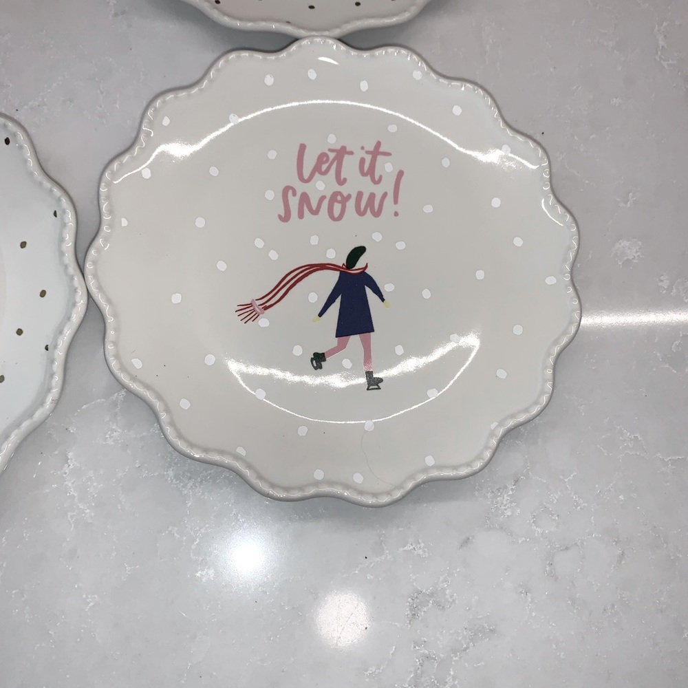 NWOT OpalHouse Winter Christmas Appetizer Dessert Plate Set 6” - Picture 3 of 7